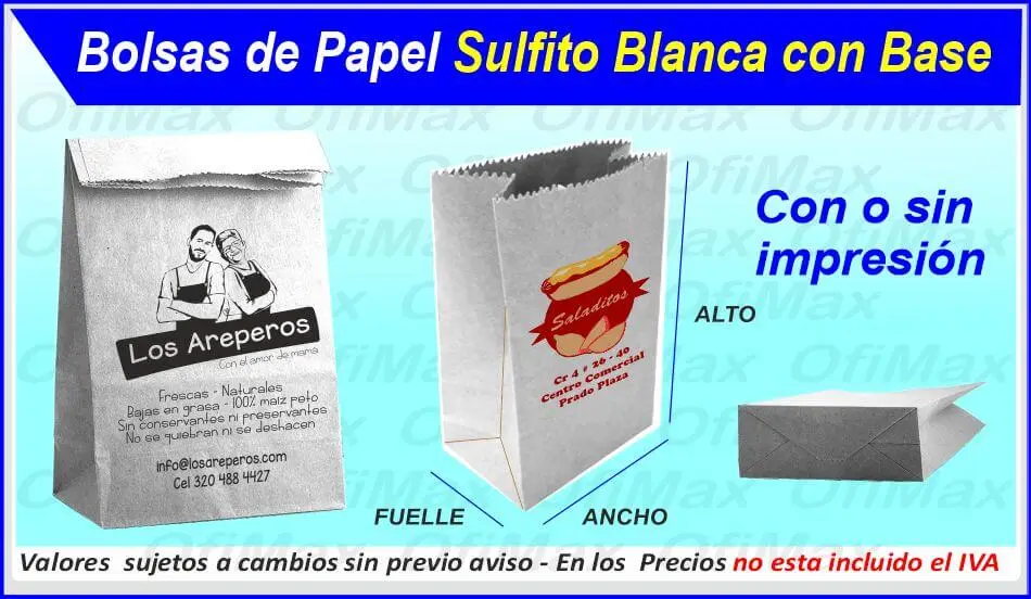 bolsa de papel blanco con fuelle, bogota, colombia